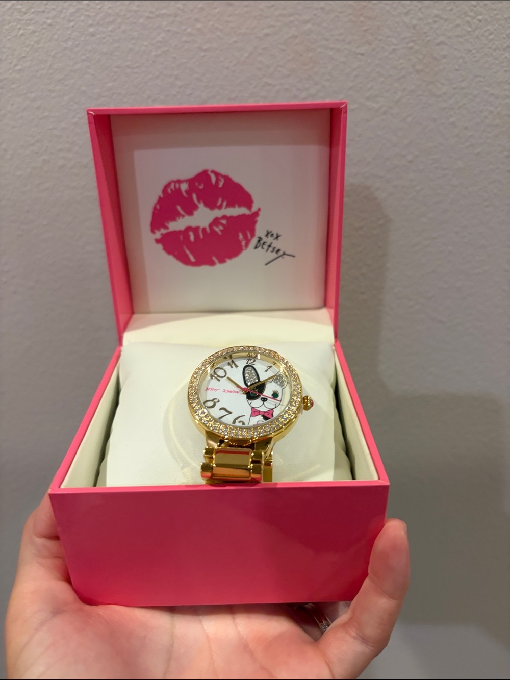 Betsey Johnson Gold Tone Ladies Watch with Pink Details